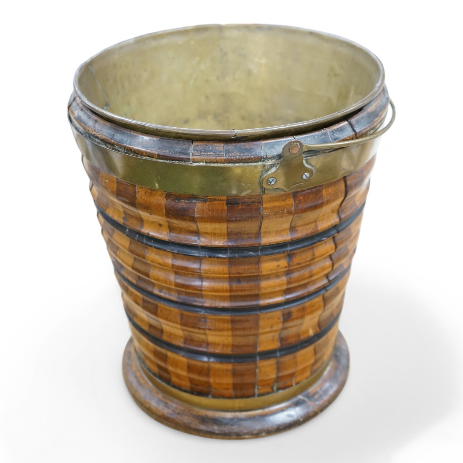 A 19th century Dutch marquetry oyster bucket with swing handle, 33cm high. Condition - fair
